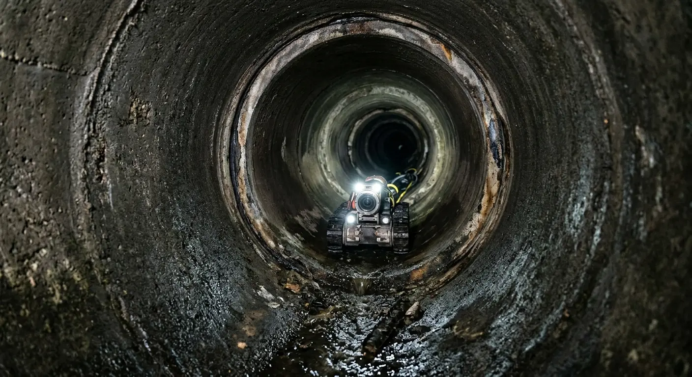 Robotic sewer camera inspecting pipe interior for Drain Snake Service in Wood River
